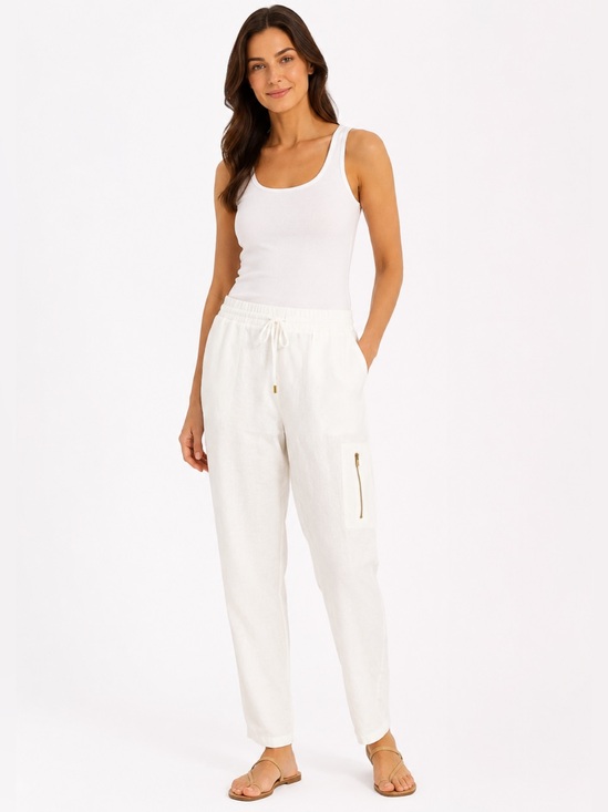 Company Ellen Tracy Pants - Ellen Tracy 100% Linen Cargo Jogger Pants White Chalk Large Beachy Pull On